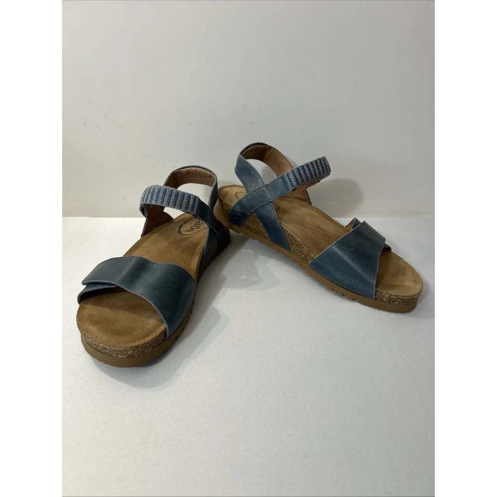Taos Footwear Women's Symbol Petrol Blue Sandal 8 Cork Leather Suede Comfort